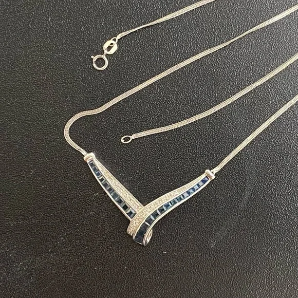Elegant 14k White Gold Necklace with Sapphires and Diamonds - Picture 1 of 8